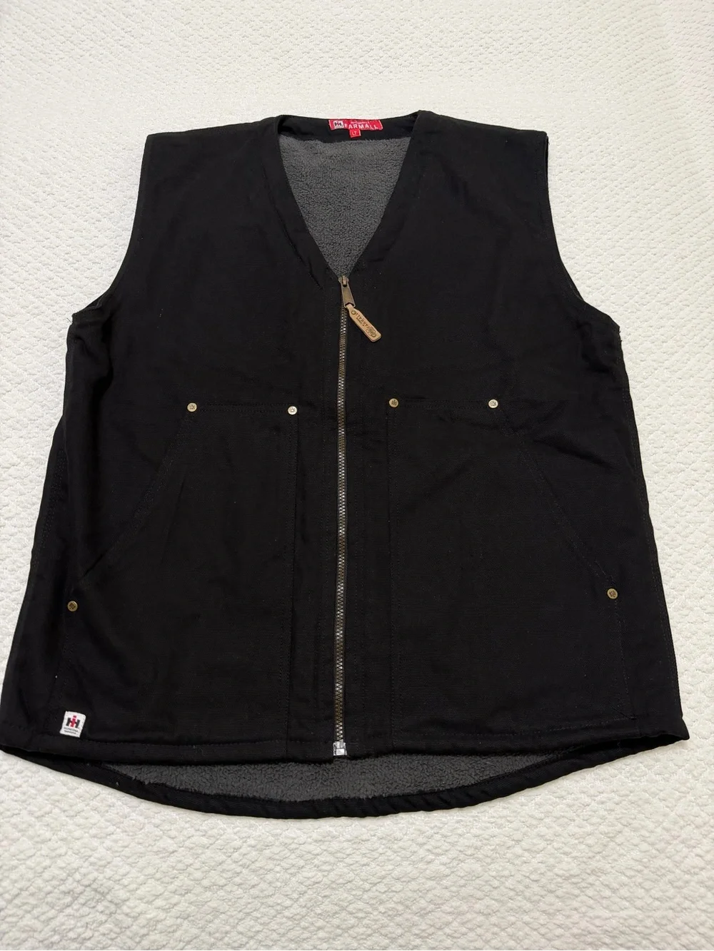 International Harvester McCormick Farmall Black Grey Vest Men’s Size Large Tall